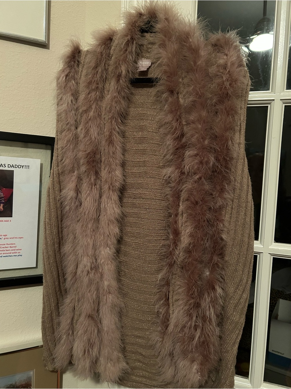Women’s Taupe Faux-Fur Trim Sweater - , Stylish Layering Knit Chico